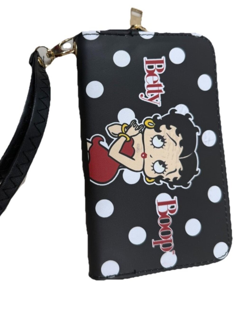 Betty Boop Black Polka Dot Wallet 6.5x3.75" Wristlet Double Sided NEW